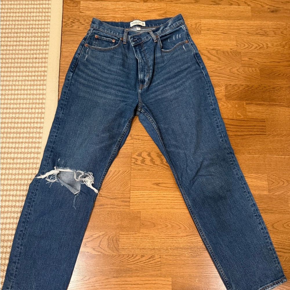 Abercrombie Womens Denim Distressed Straight Leg Denim
